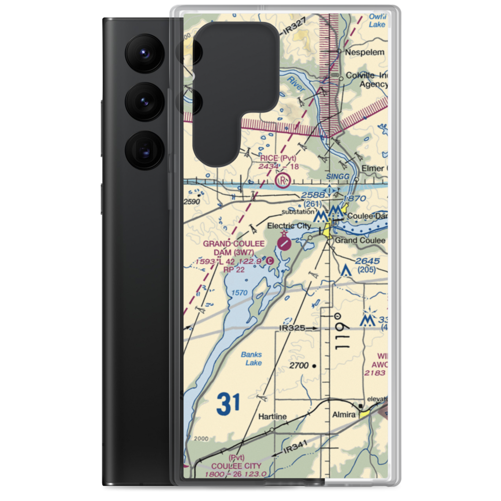 Grand Coulee Dam Airport (3W7) VFR Sectional Samsung Case Samsung Galaxy S22 Ultra model shown