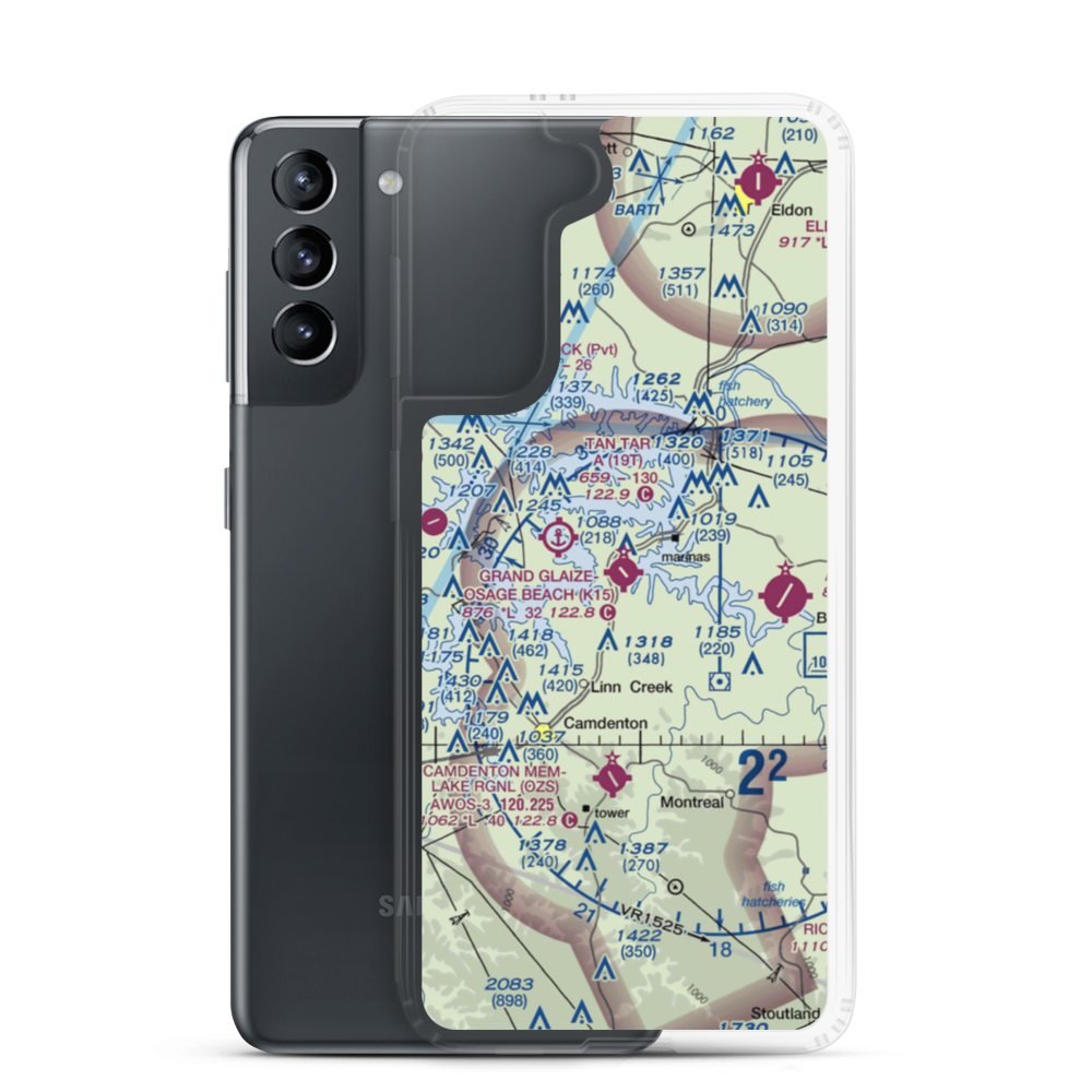 Grand Glaize Osage Beach Airport (K15) VFR Sectional Samsung Case Samsung Galaxy S21 model shown