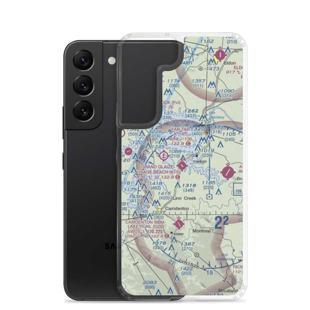 Grand Glaize Osage Beach Airport (K15) VFR Sectional Samsung Case Samsung Galaxy S22 model shown