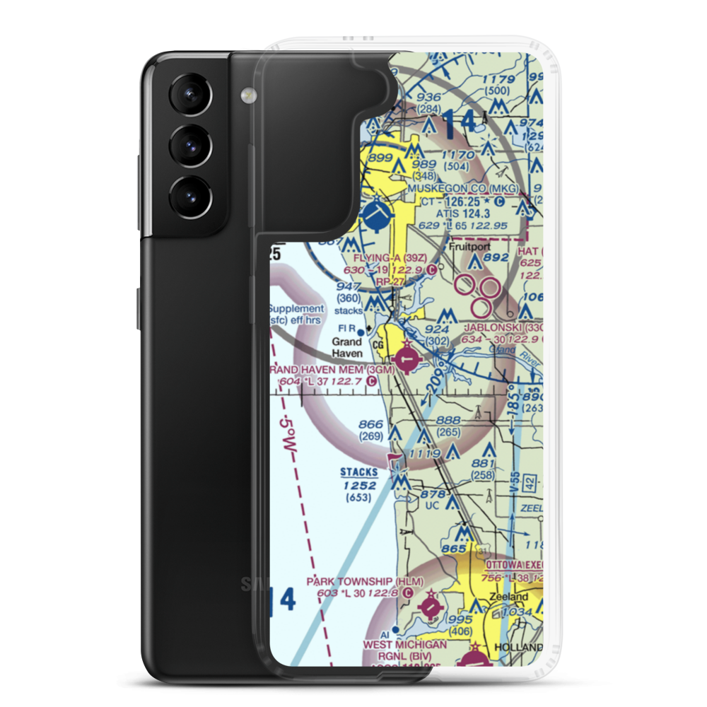 Grand Haven Memorial Airpark (3GM) VFR Sectional Samsung Case Samsung Galaxy S21 Plus model shown
