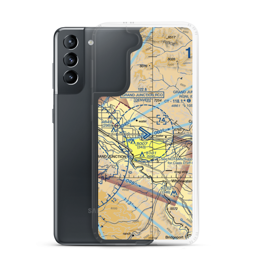 Grand Junction Regional Airport (GJT) VFR Sectional Samsung Case Samsung Galaxy S21 model shown