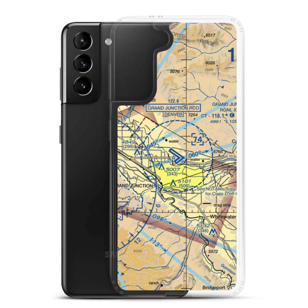 Grand Junction Regional Airport (GJT) VFR Sectional Samsung Case Samsung Galaxy S21 Plus model shown