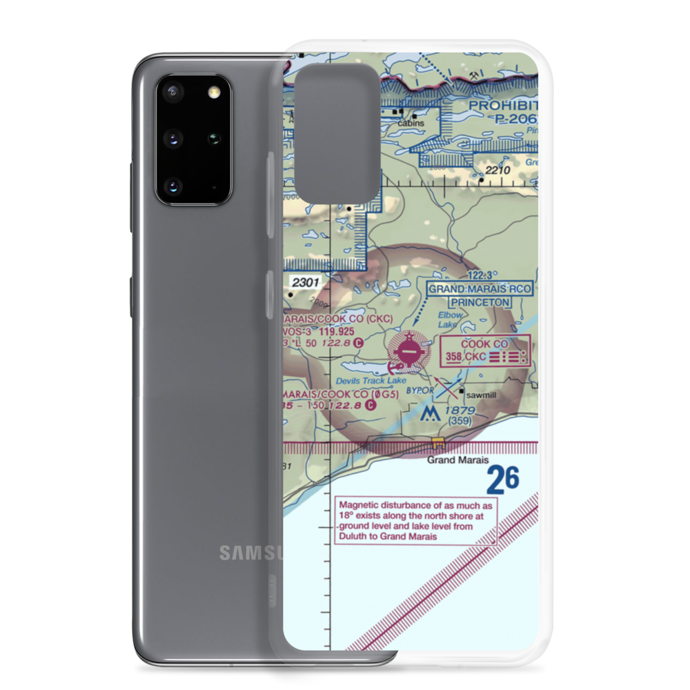 Grand Marais Cook County Airport (CKC) VFR Sectional Samsung Case Samsung Galaxy S20 Plus model shown