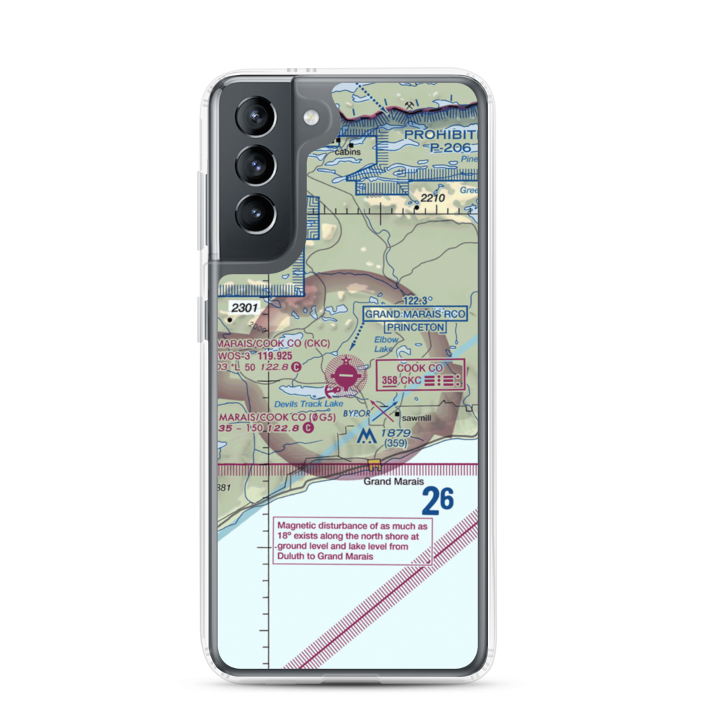 Grand Marais Cook County Airport (CKC) VFR Sectional Samsung Case Samsung Galaxy S21 model shown