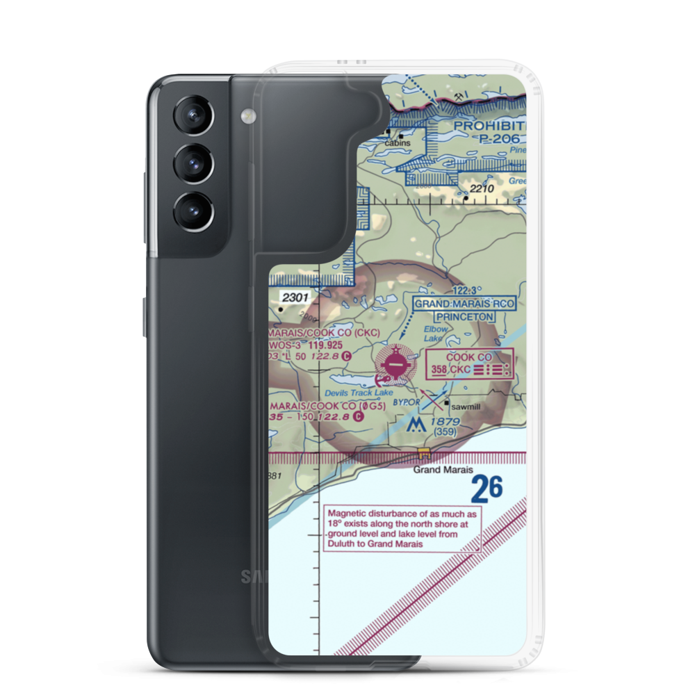 Grand Marais Cook County Airport (CKC) VFR Sectional Samsung Case Samsung Galaxy S21 model shown