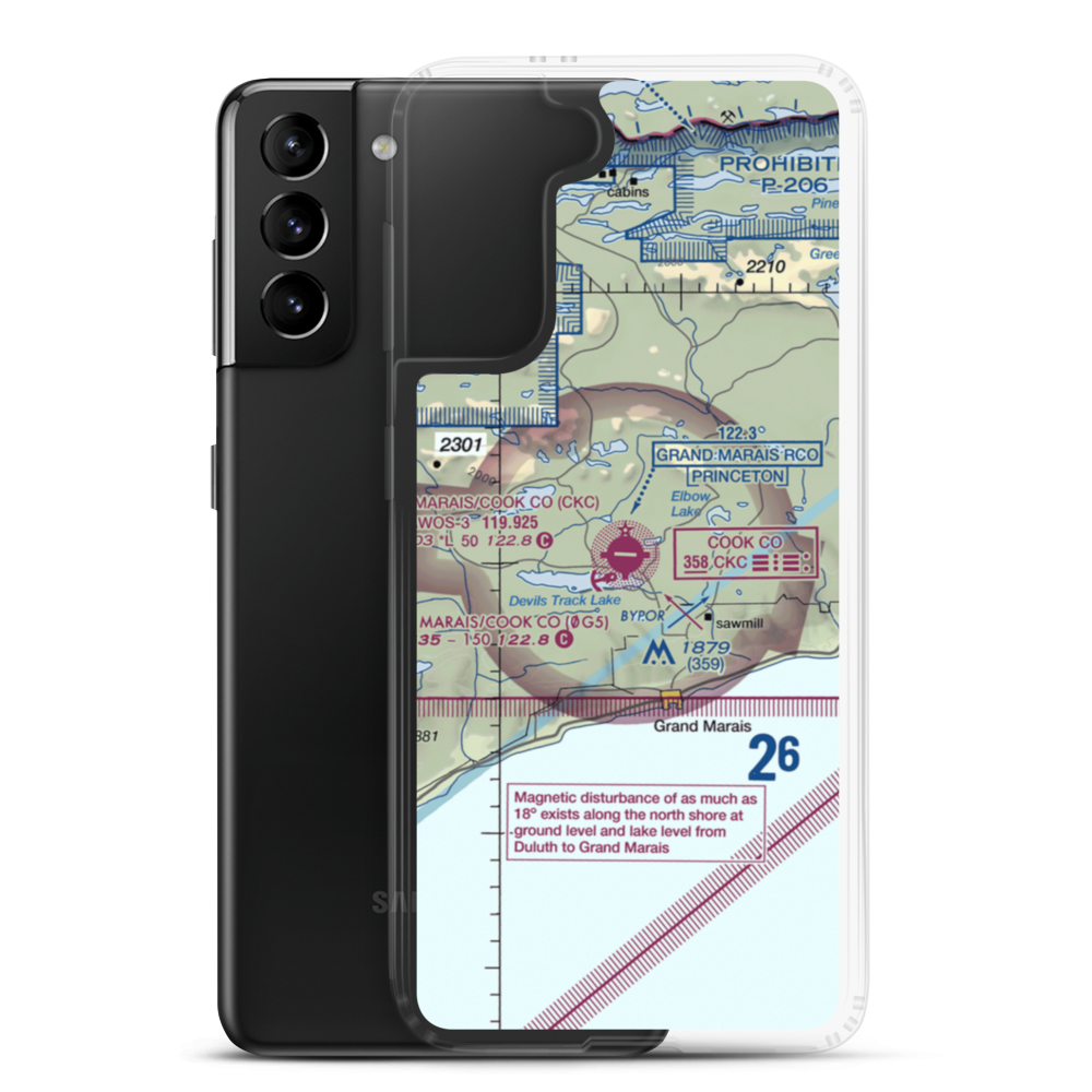 Grand Marais Cook County Airport (CKC) VFR Sectional Samsung Case Samsung Galaxy S21 Plus model shown