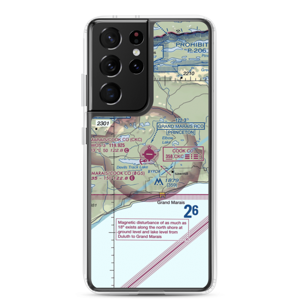 Grand Marais Cook County Airport (CKC) VFR Sectional Samsung Case Samsung Galaxy S21 Ultra model shown