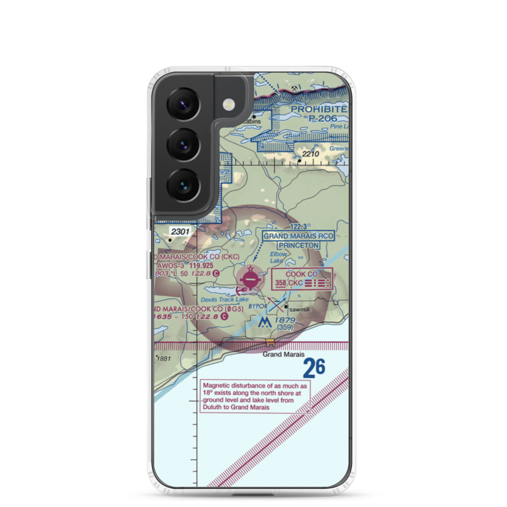Grand Marais Cook County Airport (CKC) VFR Sectional Samsung Case Samsung Galaxy S22 model shown