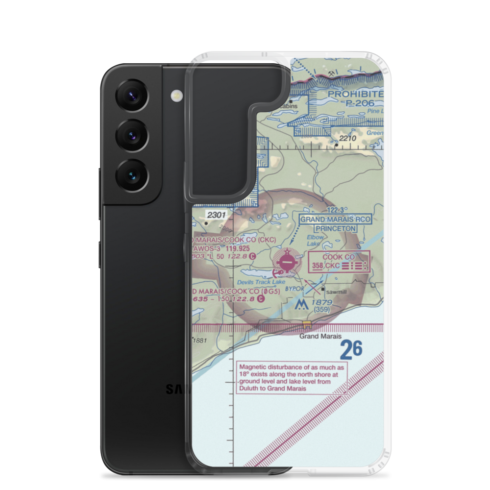 Grand Marais Cook County Airport (CKC) VFR Sectional Samsung Case Samsung Galaxy S22 model shown