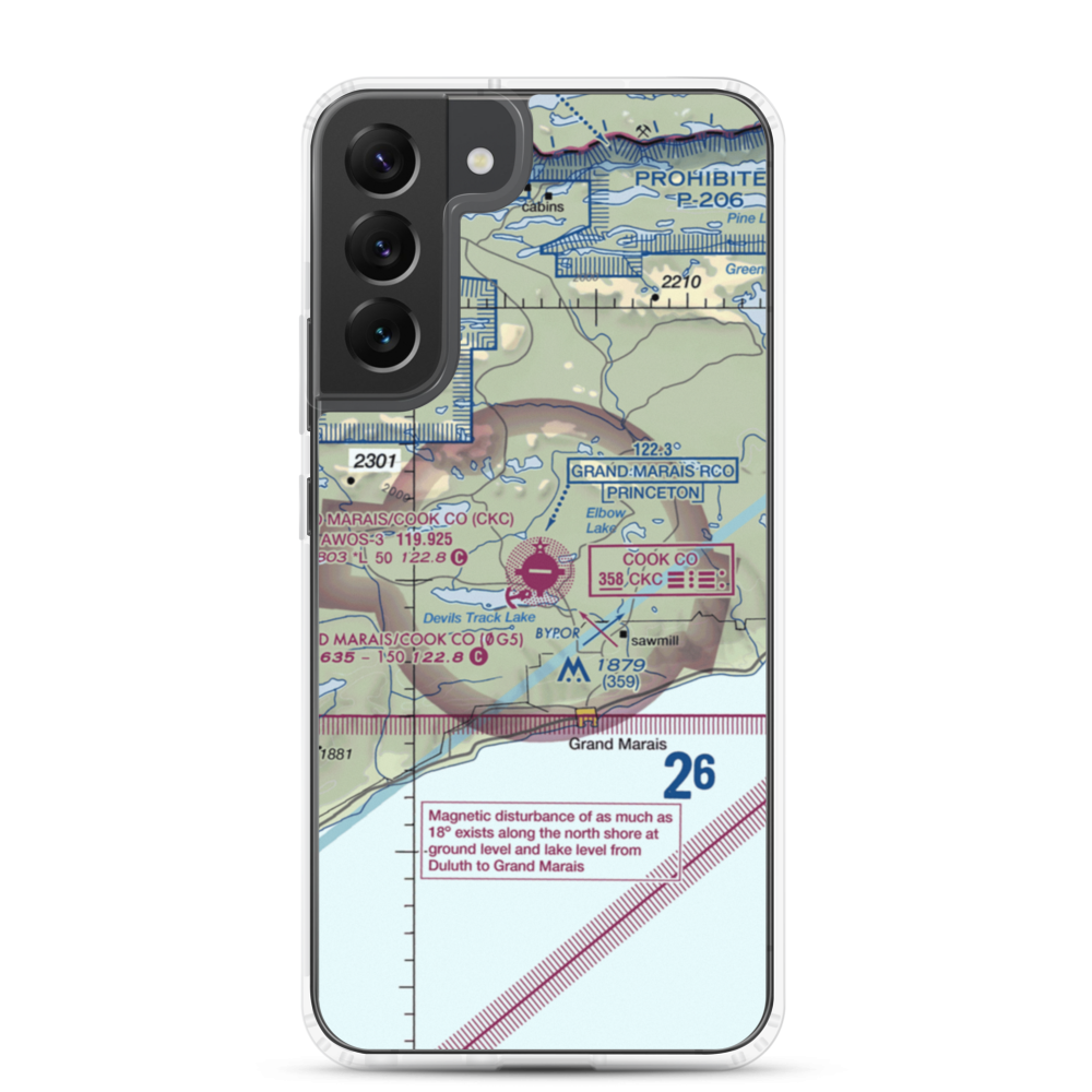 Grand Marais Cook County Airport (CKC) VFR Sectional Samsung Case Samsung Galaxy S22 Plus model shown