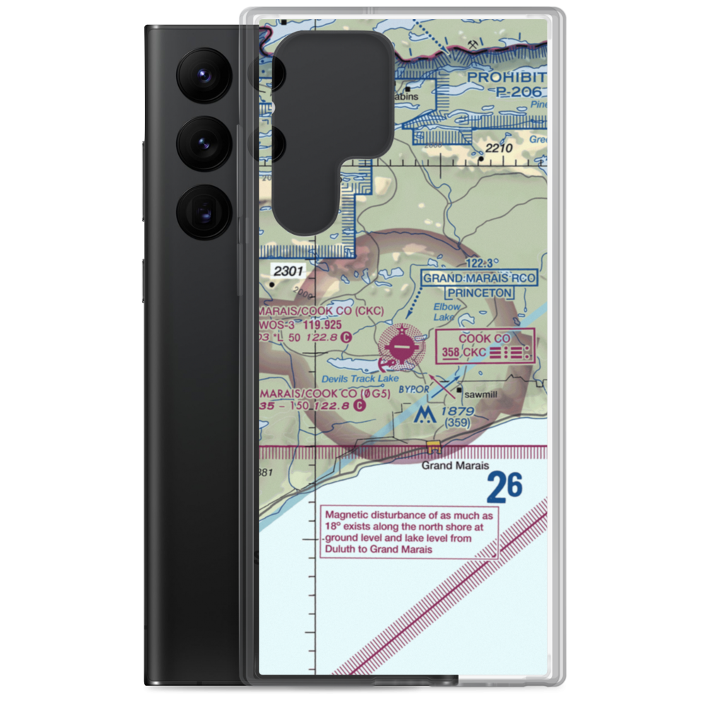 Grand Marais Cook County Airport (CKC) VFR Sectional Samsung Case Samsung Galaxy S22 Ultra model shown