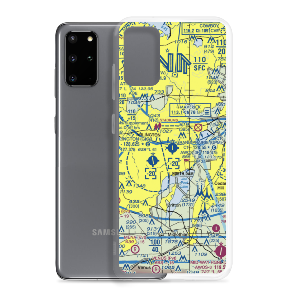 Grand Prairie Municipal Airport (GPM) VFR Sectional Samsung Case Samsung Galaxy S20 Plus model shown