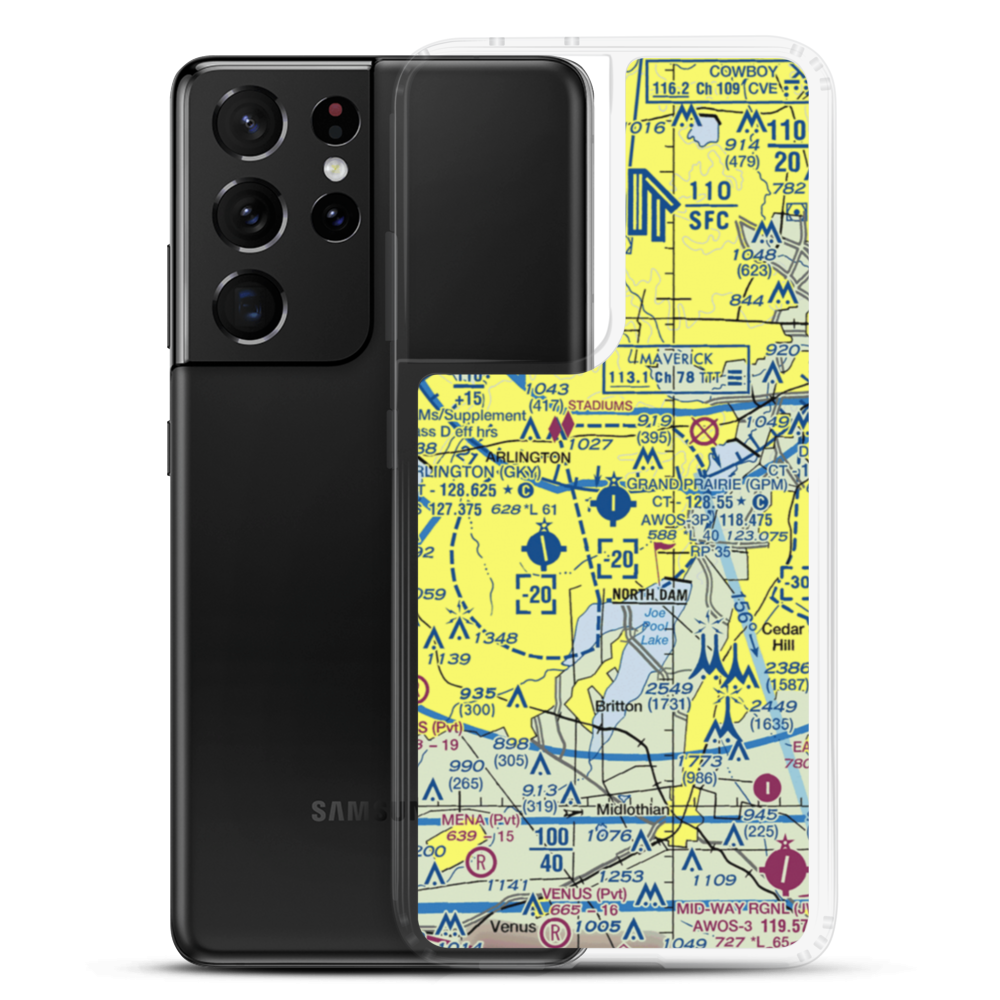 Grand Prairie Municipal Airport (GPM) VFR Sectional Samsung Case Samsung Galaxy S21 Ultra model shown
