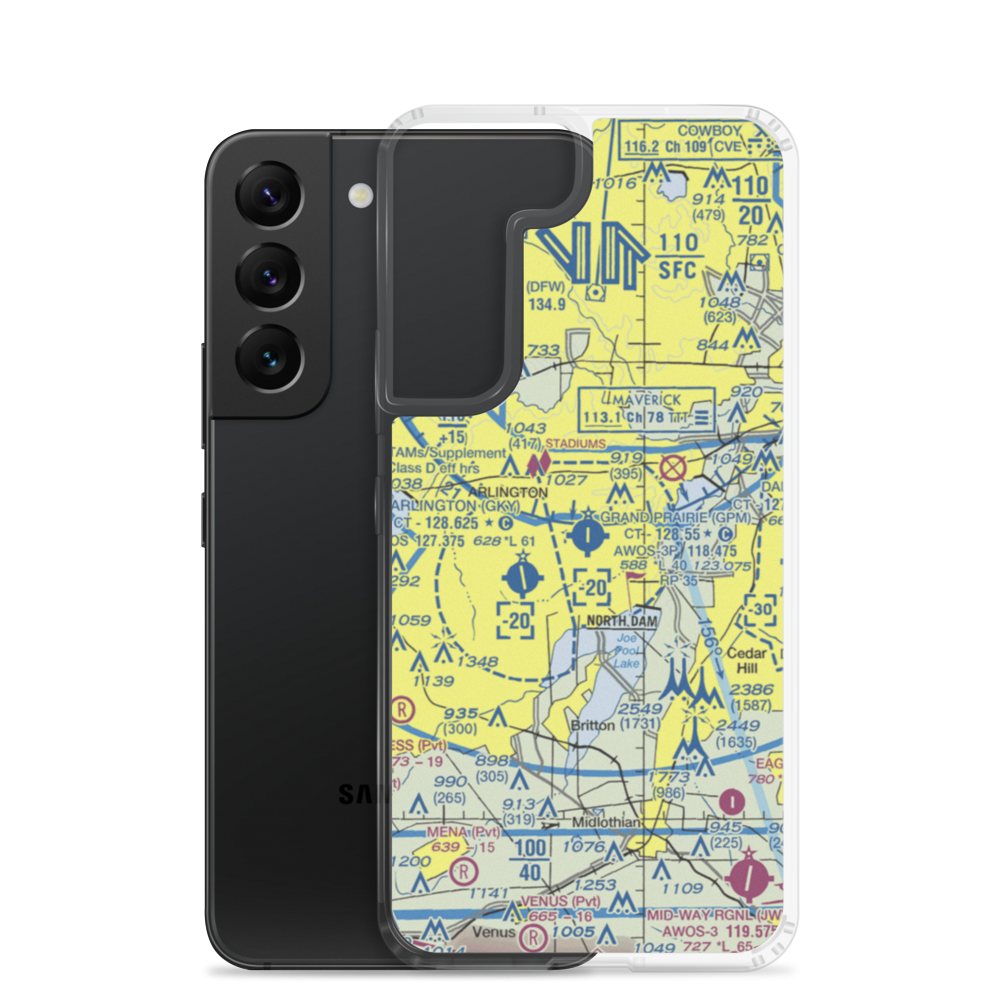 Grand Prairie Municipal Airport (GPM) VFR Sectional Samsung Case Samsung Galaxy S22 model shown