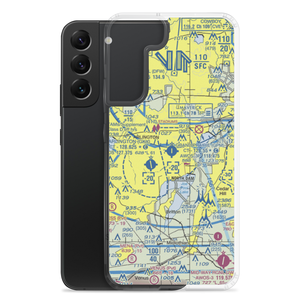 Grand Prairie Municipal Airport (GPM) VFR Sectional Samsung Case Samsung Galaxy S22 Plus model shown