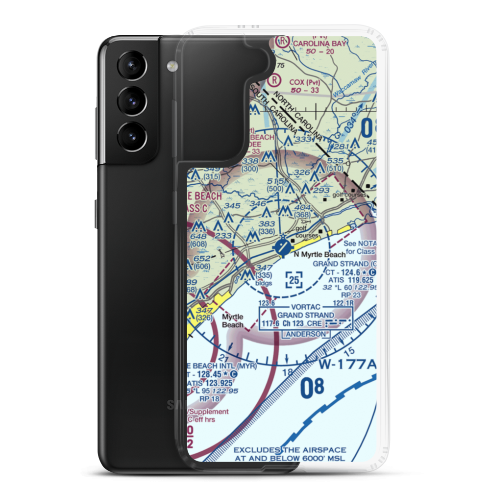 Grand Strand Airport (CRE) VFR Sectional Samsung Case Samsung Galaxy S21 Plus model shown