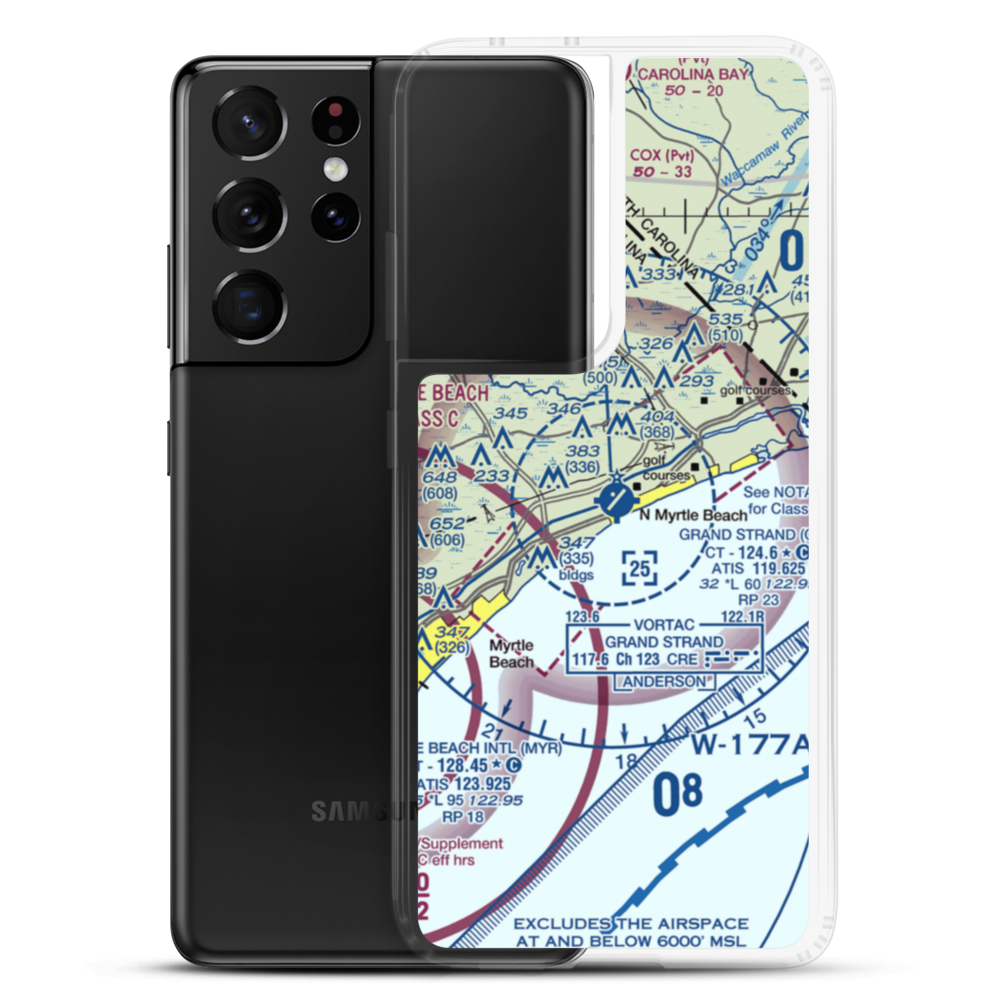 Grand Strand Airport (CRE) VFR Sectional Samsung Case Samsung Galaxy S21 Ultra model shown