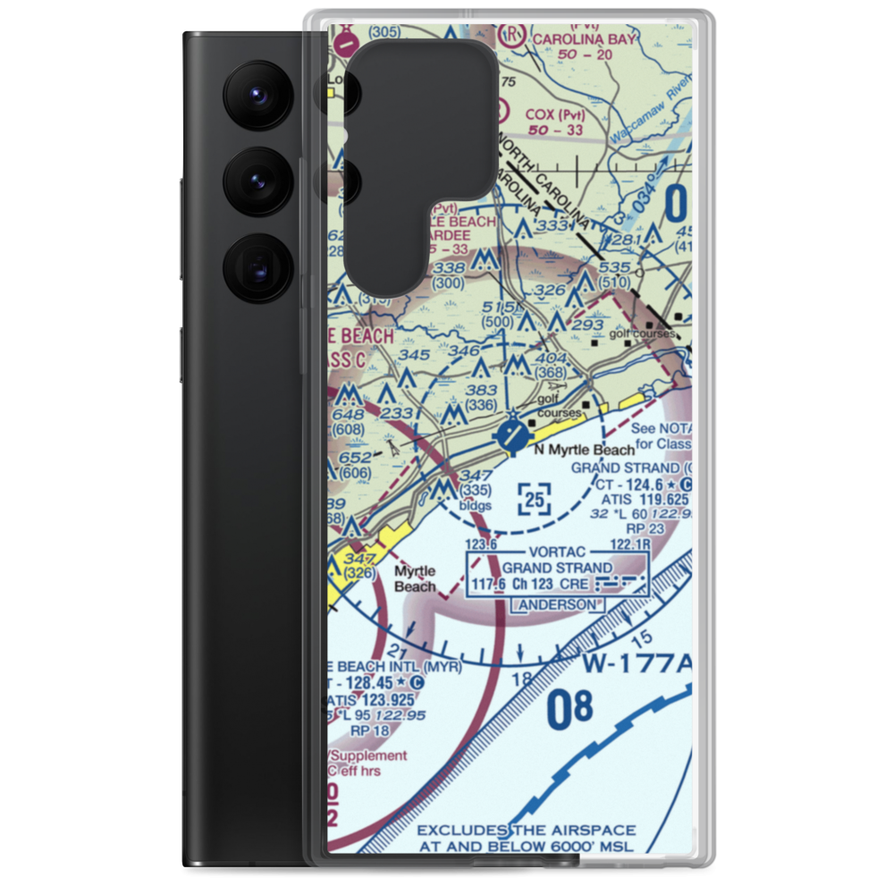 Grand Strand Airport (CRE) VFR Sectional Samsung Case Samsung Galaxy S22 Ultra model shown