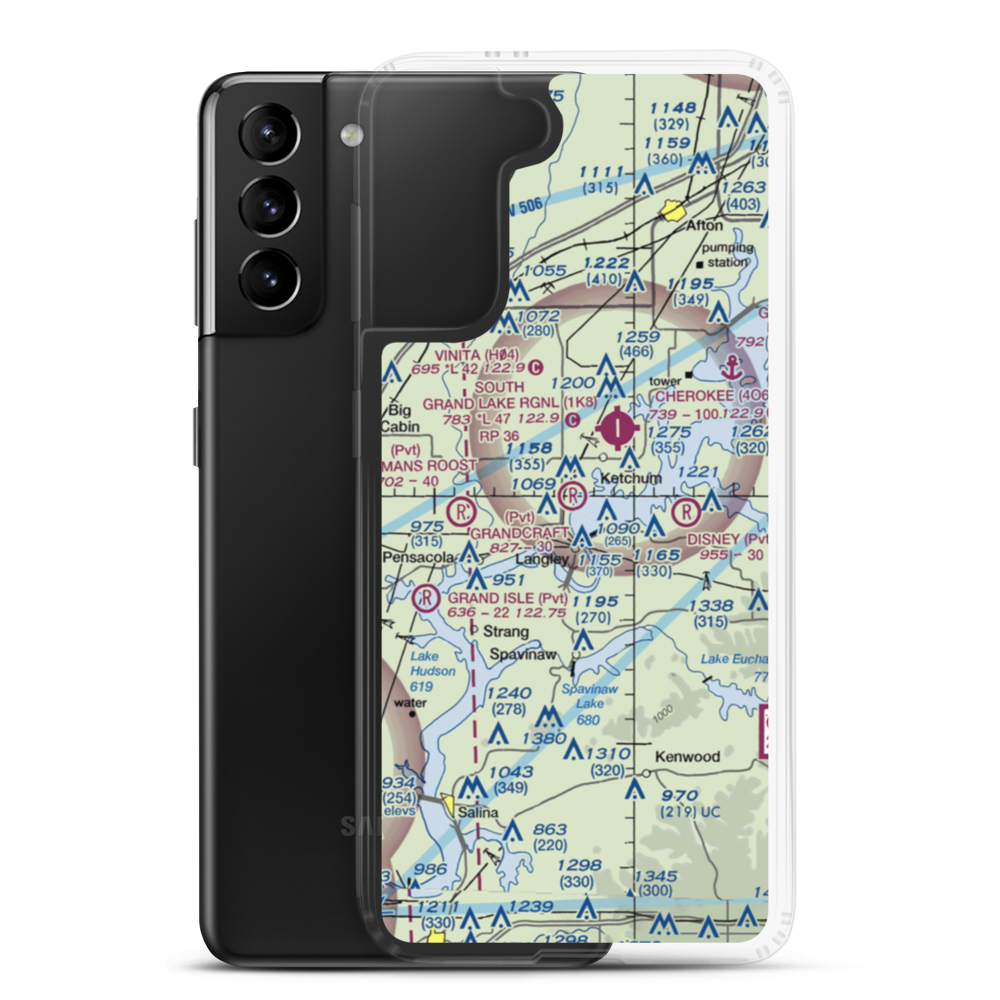 Grandcraft Landing Strip (OK30) VFR Sectional Samsung Case Samsung Galaxy S21 Plus model shown