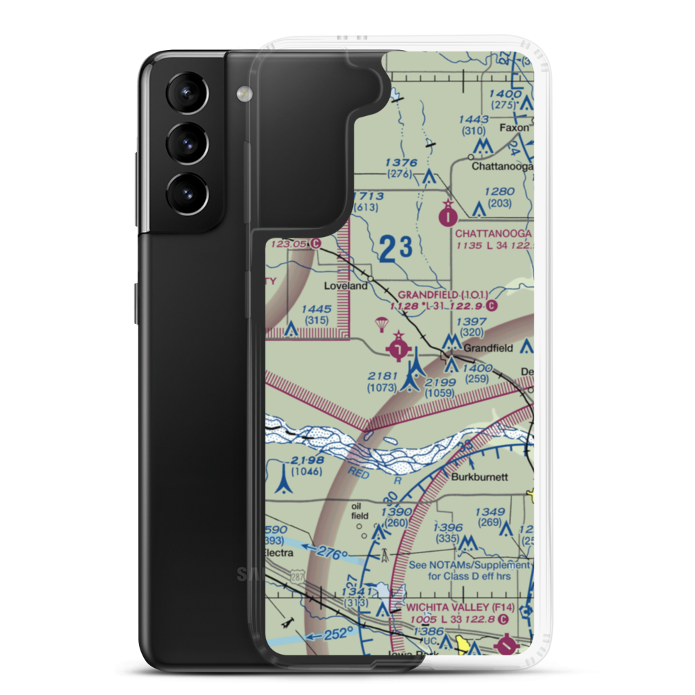 Grandfield Municipal Airport (1O1) VFR Sectional Samsung Case Samsung Galaxy S21 Plus model shown