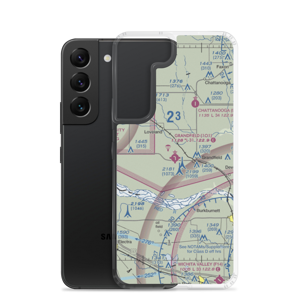 Grandfield Municipal Airport (1O1) VFR Sectional Samsung Case Samsung Galaxy S22 model shown