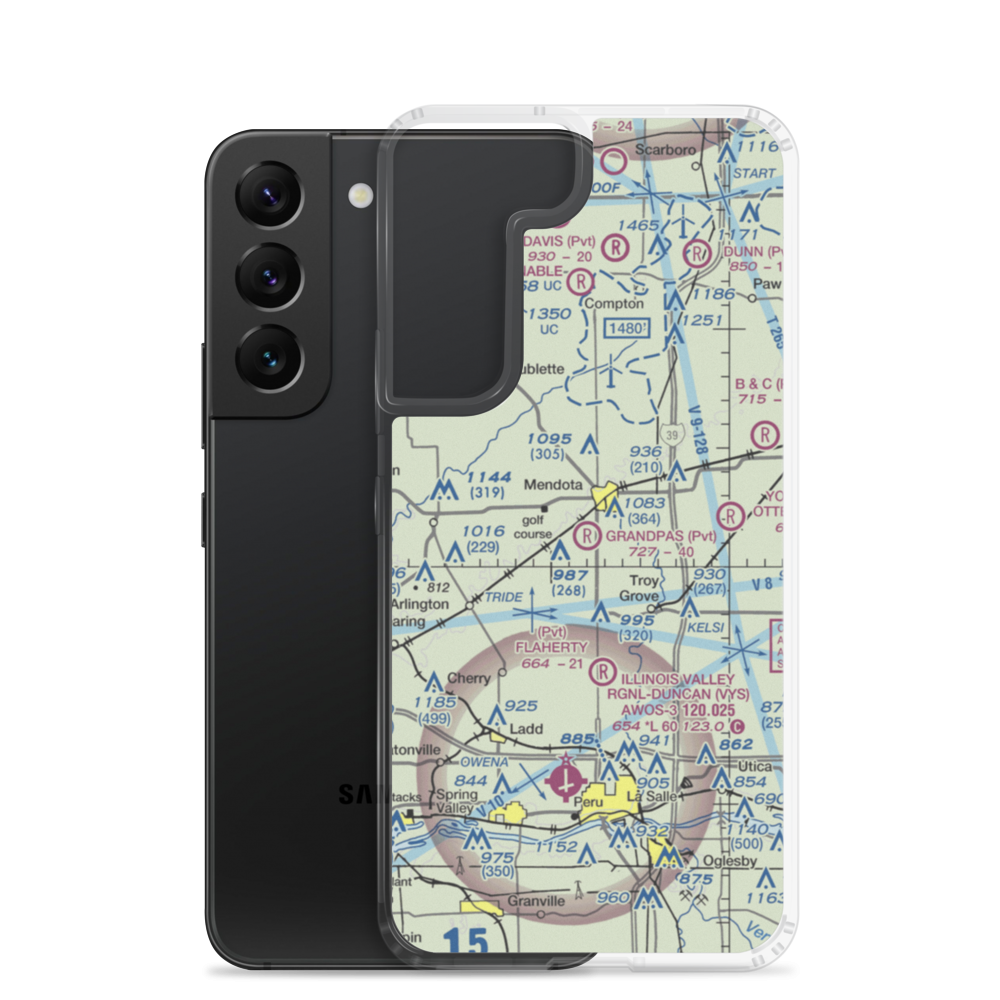 Grandpas' Farm Mendota Airport (IL22) VFR Sectional Samsung Case Samsung Galaxy S22 model shown