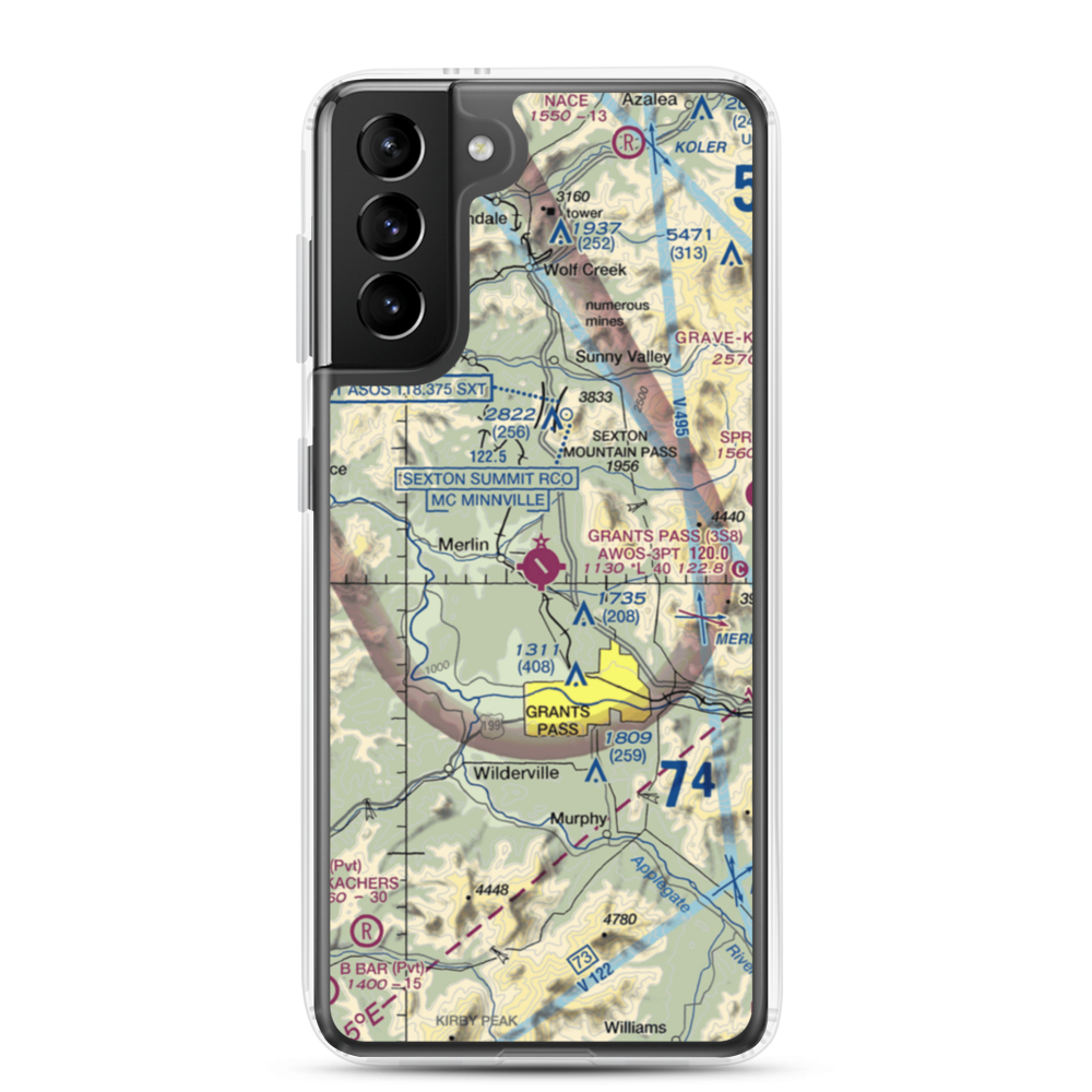 Grants Pass Airport (3S8) VFR Sectional Samsung Case Samsung Galaxy S21 Plus model shown