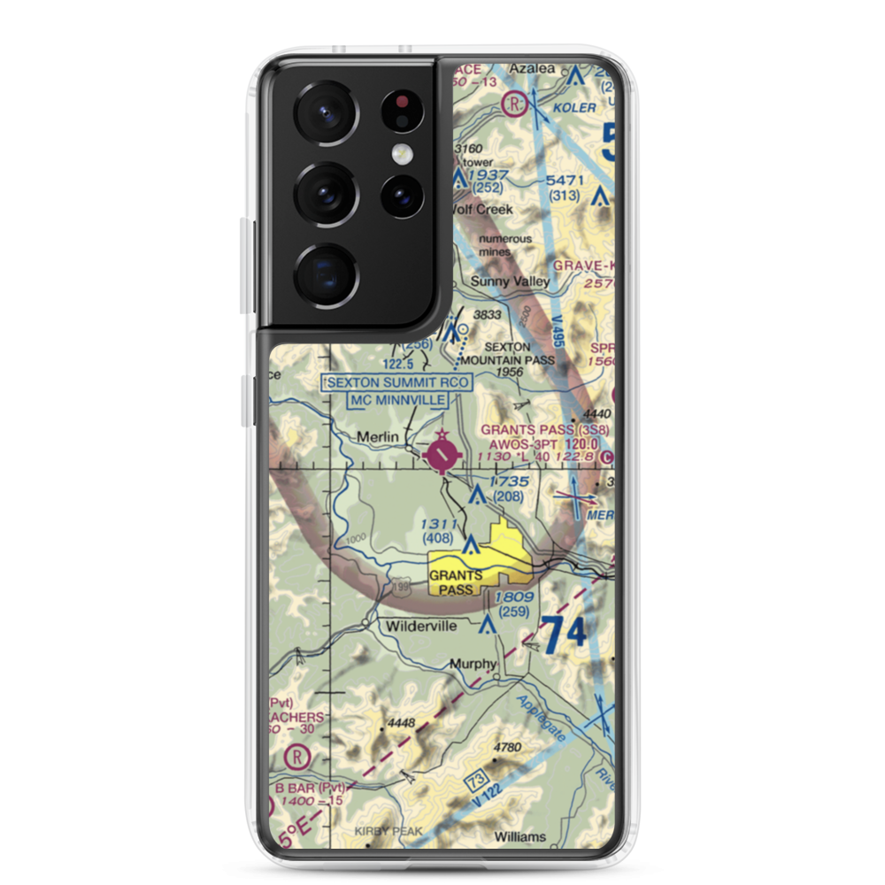Grants Pass Airport (3S8) VFR Sectional Samsung Case Samsung Galaxy S21 Ultra model shown