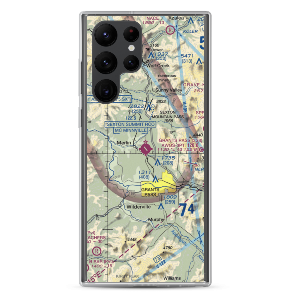 Grants Pass Airport (3S8) VFR Sectional Samsung Case Samsung Galaxy S22 Ultra model shown