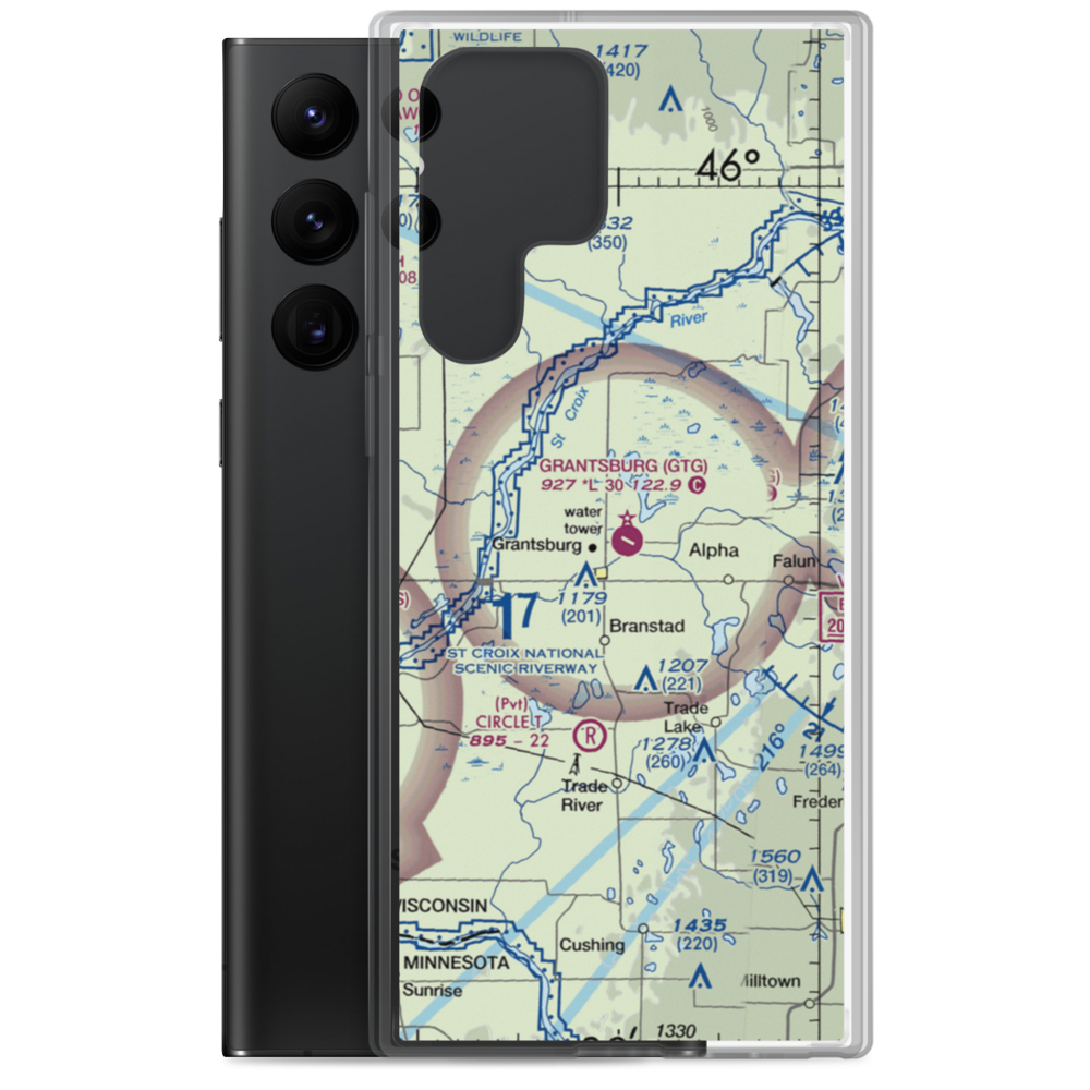 Grantsburg Municipal Airport (GTG) VFR Sectional Samsung Case Samsung Galaxy S22 Ultra model shown