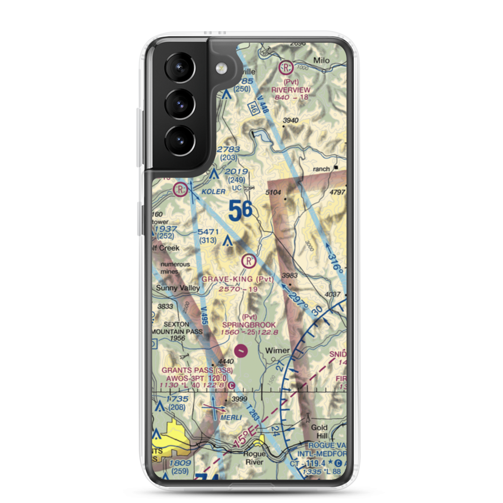 Grave-King Airport (OR44) VFR Sectional Samsung Case Samsung Galaxy S21 Plus model shown