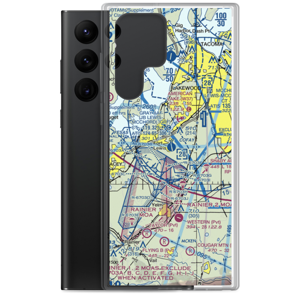 Gray Army Air Field (GRF) VFR Sectional Samsung Case Samsung Galaxy S22 Ultra model shown