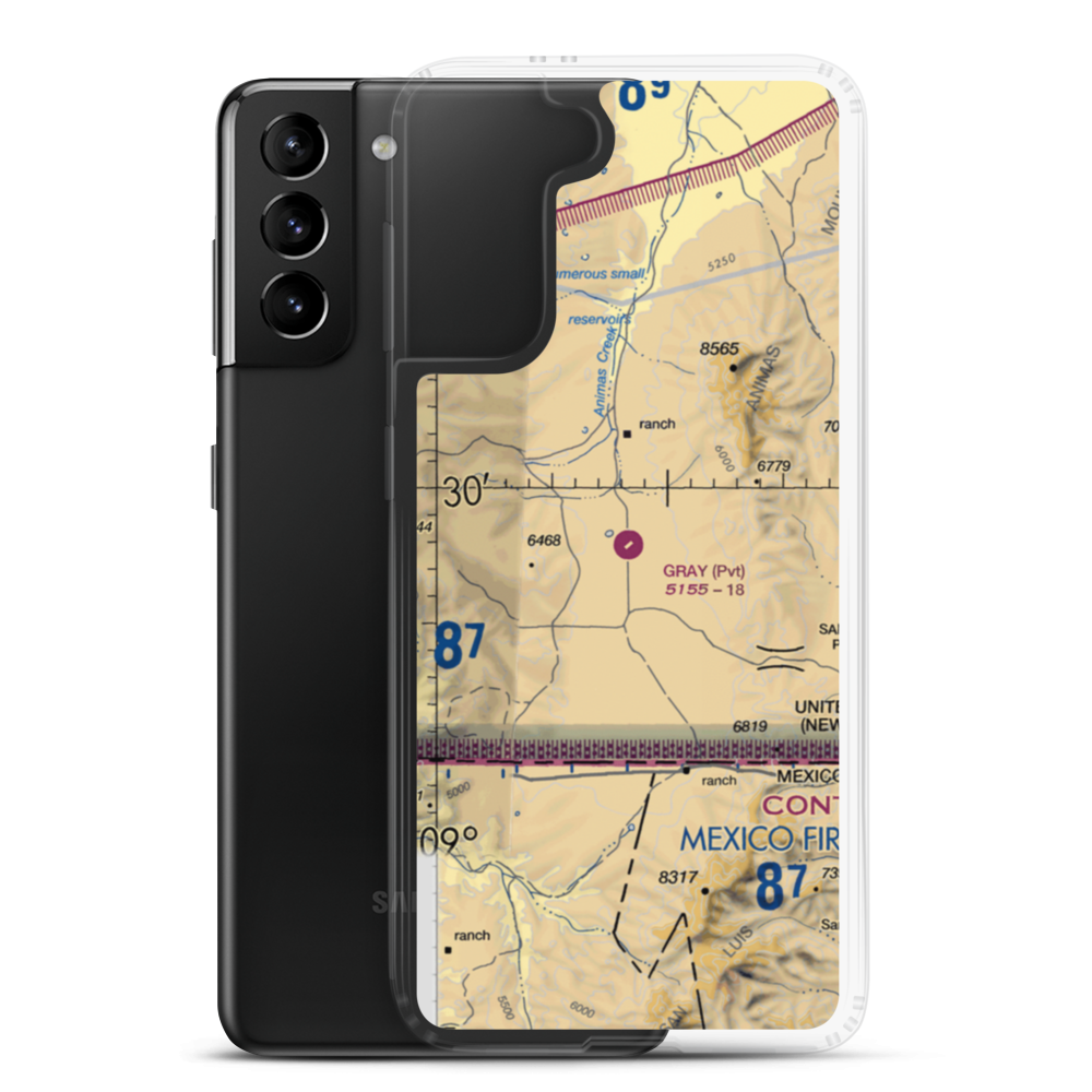 Gray Ranch Airport (NM64) VFR Sectional Samsung Case Samsung Galaxy S21 Plus model shown