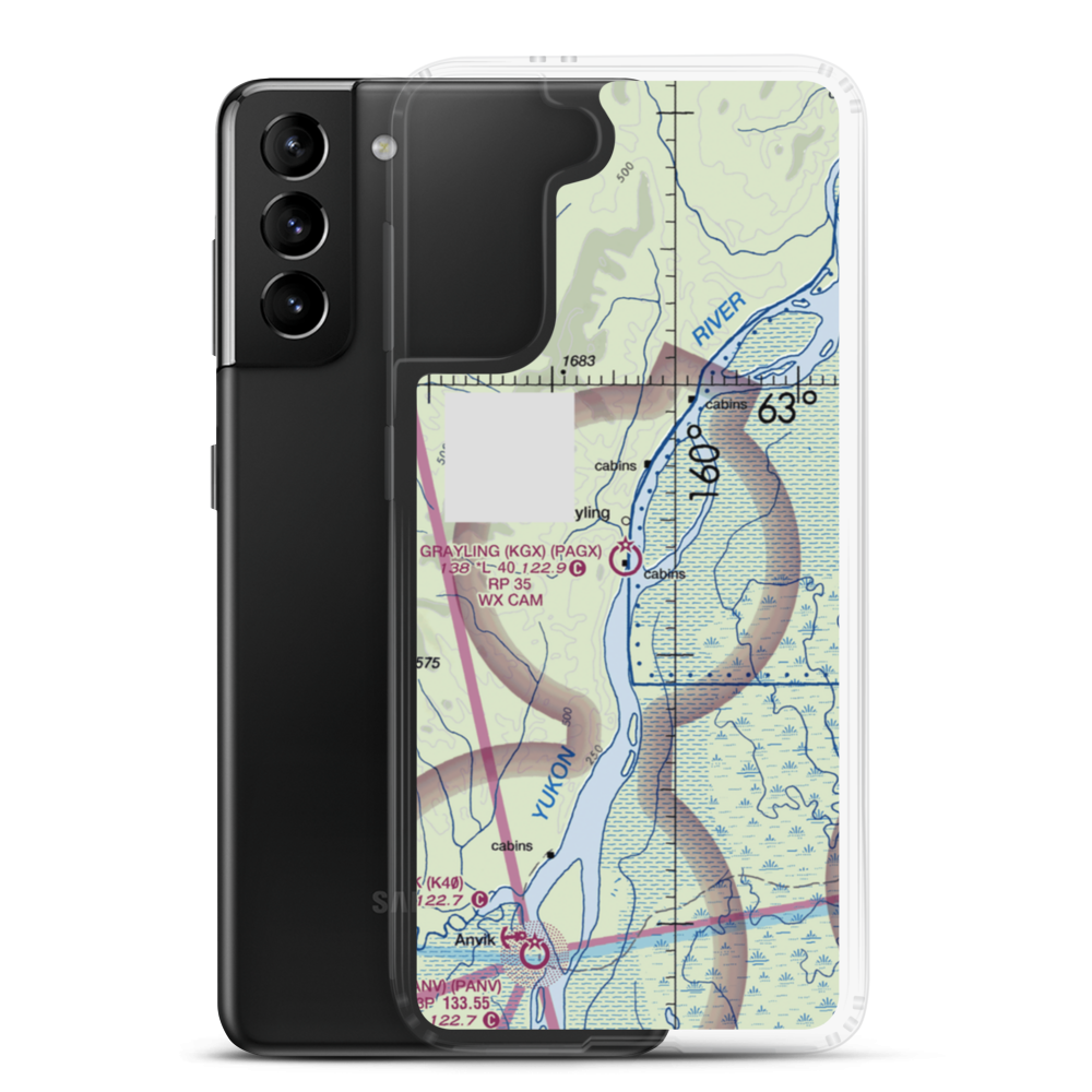 Grayling Airport (KGX) VFR Sectional Samsung Case Samsung Galaxy S21 Plus model shown