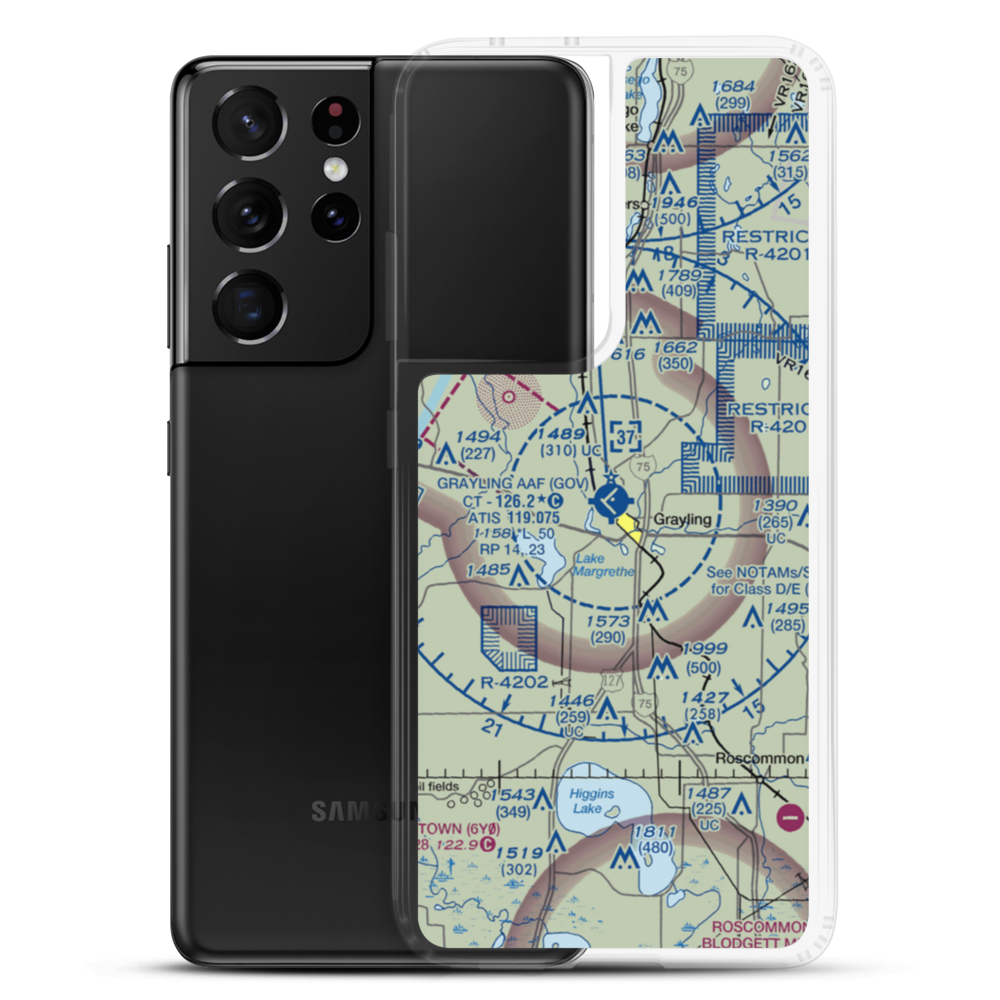 Grayling Army Air Field (GOV) VFR Sectional Samsung Case Samsung Galaxy S21 Ultra model shown