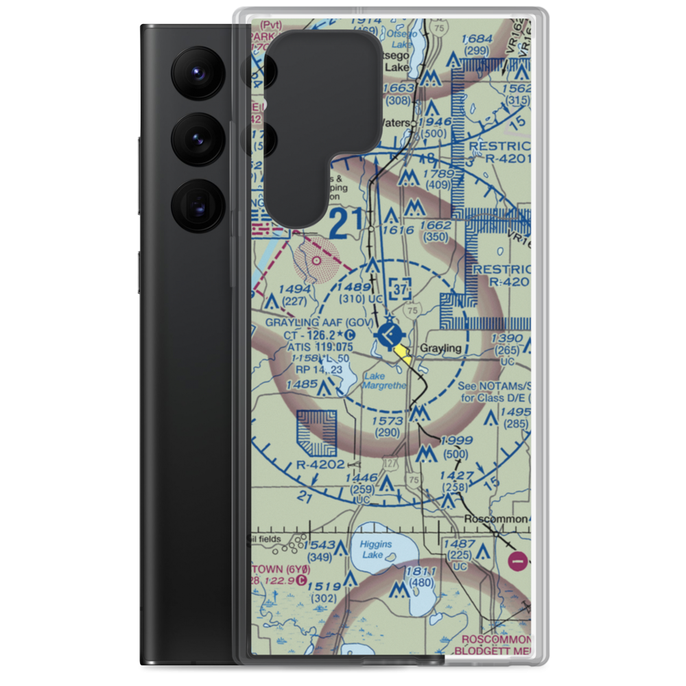 Grayling Army Air Field (GOV) VFR Sectional Samsung Case Samsung Galaxy S22 Ultra model shown