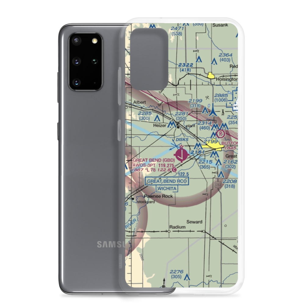 Great Bend Municipal Airport (GBD) VFR Sectional Samsung Case Samsung Galaxy S20 Plus model shown