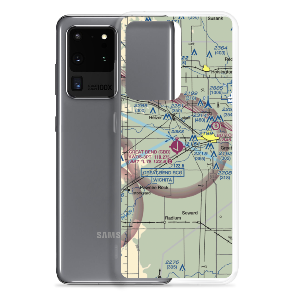 Great Bend Municipal Airport (GBD) VFR Sectional Samsung Case Samsung Galaxy S20 Ultra model shown