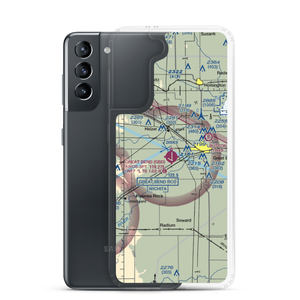 Great Bend Municipal Airport (GBD) VFR Sectional Samsung Case Samsung Galaxy S21 model shown