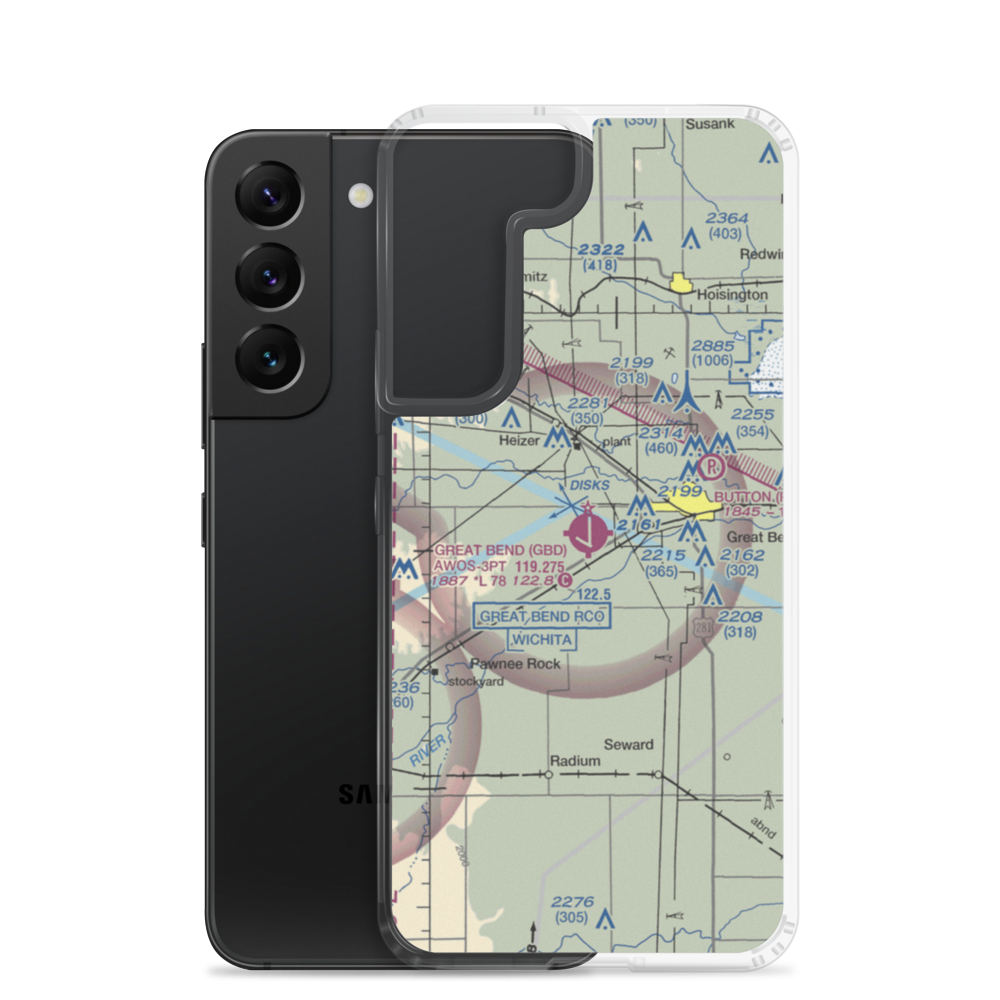 Great Bend Municipal Airport (GBD) VFR Sectional Samsung Case Samsung Galaxy S22 model shown