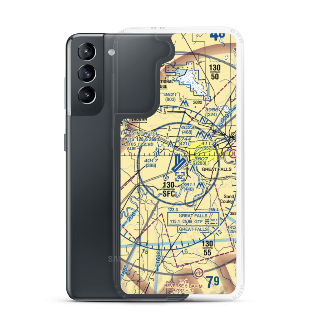 Great Falls International Airport (GTF) VFR Sectional Samsung Case Samsung Galaxy S21 model shown