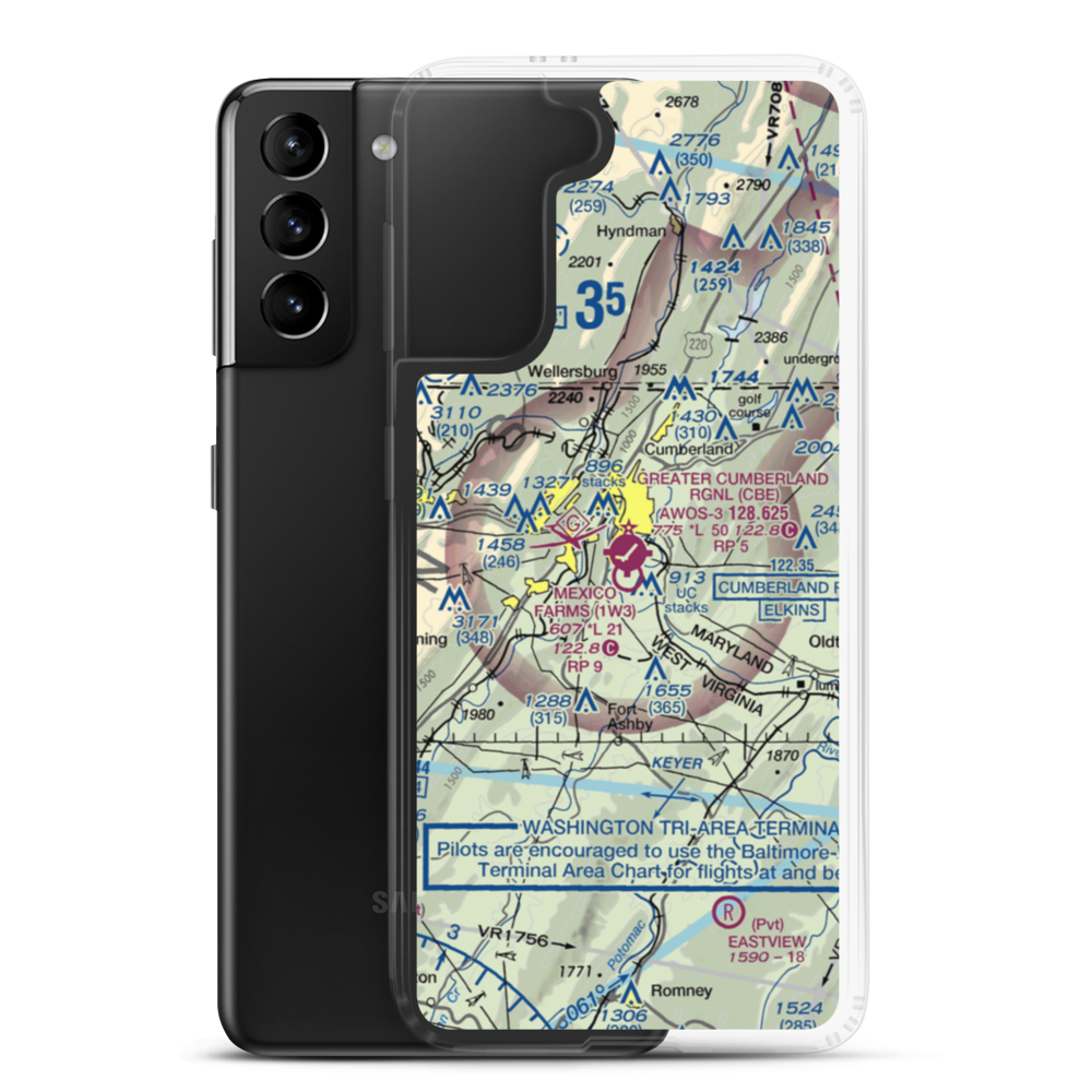 Greater Cumberland Regional Airport (CBE) VFR Sectional Samsung Case Samsung Galaxy S21 Plus model shown