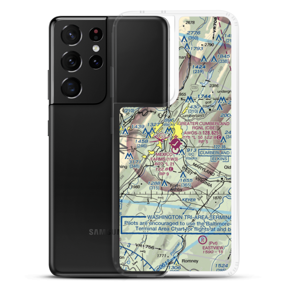 Greater Cumberland Regional Airport (CBE) VFR Sectional Samsung Case Samsung Galaxy S21 Ultra model shown