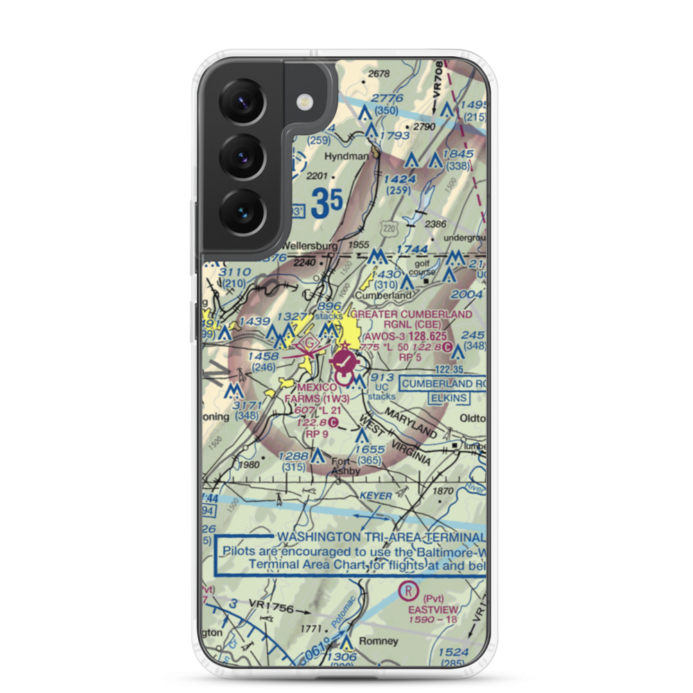 Greater Cumberland Regional Airport (CBE) VFR Sectional Samsung Case Samsung Galaxy S22 Plus model shown