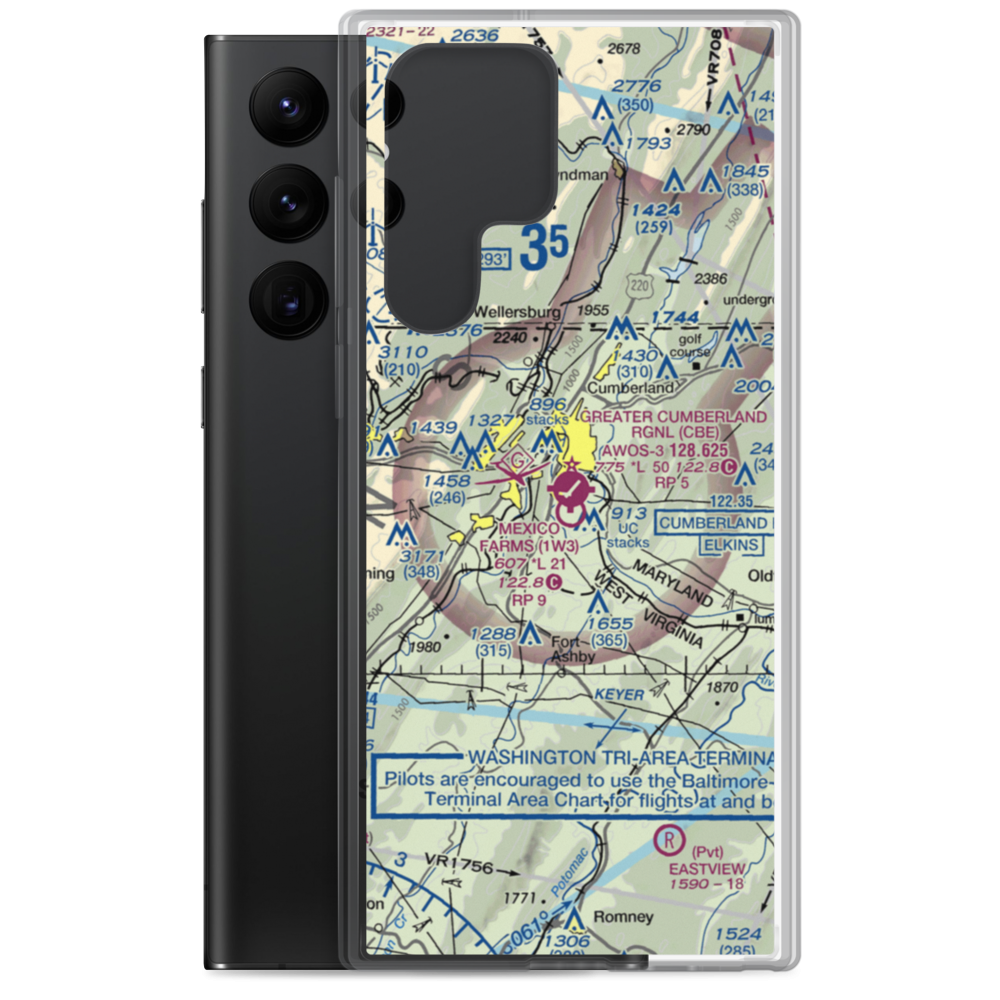 Greater Cumberland Regional Airport (CBE) VFR Sectional Samsung Case Samsung Galaxy S22 Ultra model shown