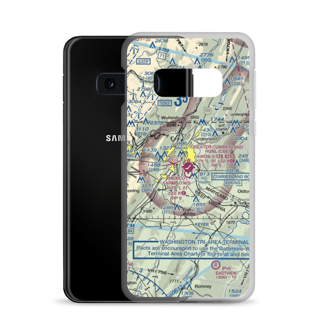 Greater Cumberland Regional Airport (CBE) VFR Sectional Samsung Case Samsung Galaxy S10e model shown