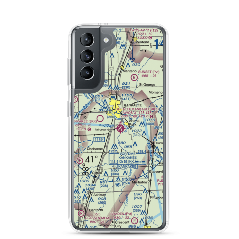 Greater Kankakee Airport (IKK) VFR Sectional Samsung Case Samsung Galaxy S21 model shown