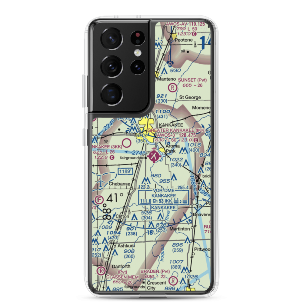 Greater Kankakee Airport (IKK) VFR Sectional Samsung Case Samsung Galaxy S21 Ultra model shown