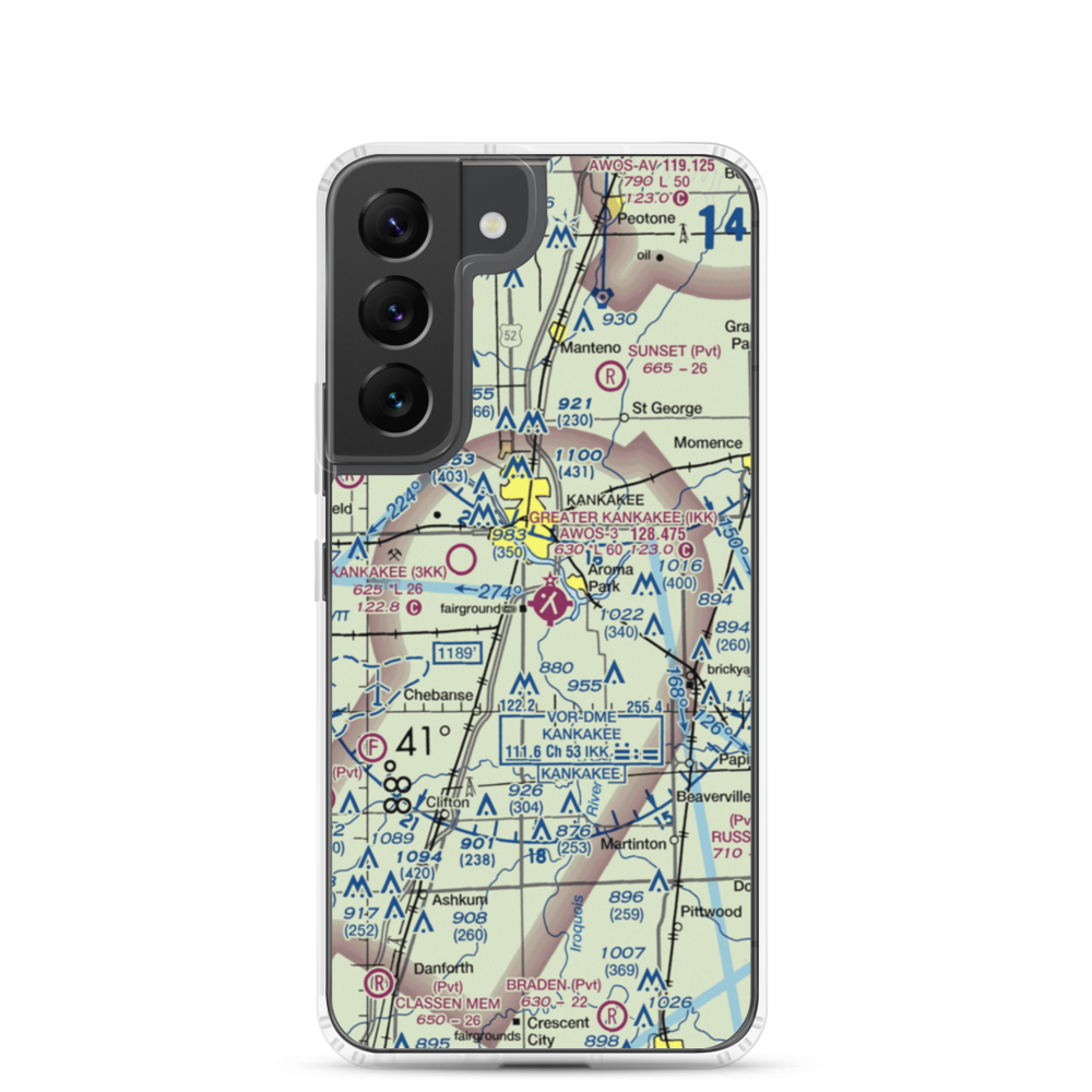 Greater Kankakee Airport (IKK) VFR Sectional Samsung Case Samsung Galaxy S22 model shown