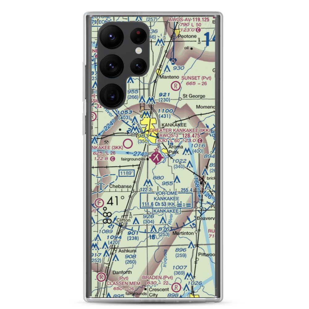 Greater Kankakee Airport (IKK) VFR Sectional Samsung Case Samsung Galaxy S22 Ultra model shown